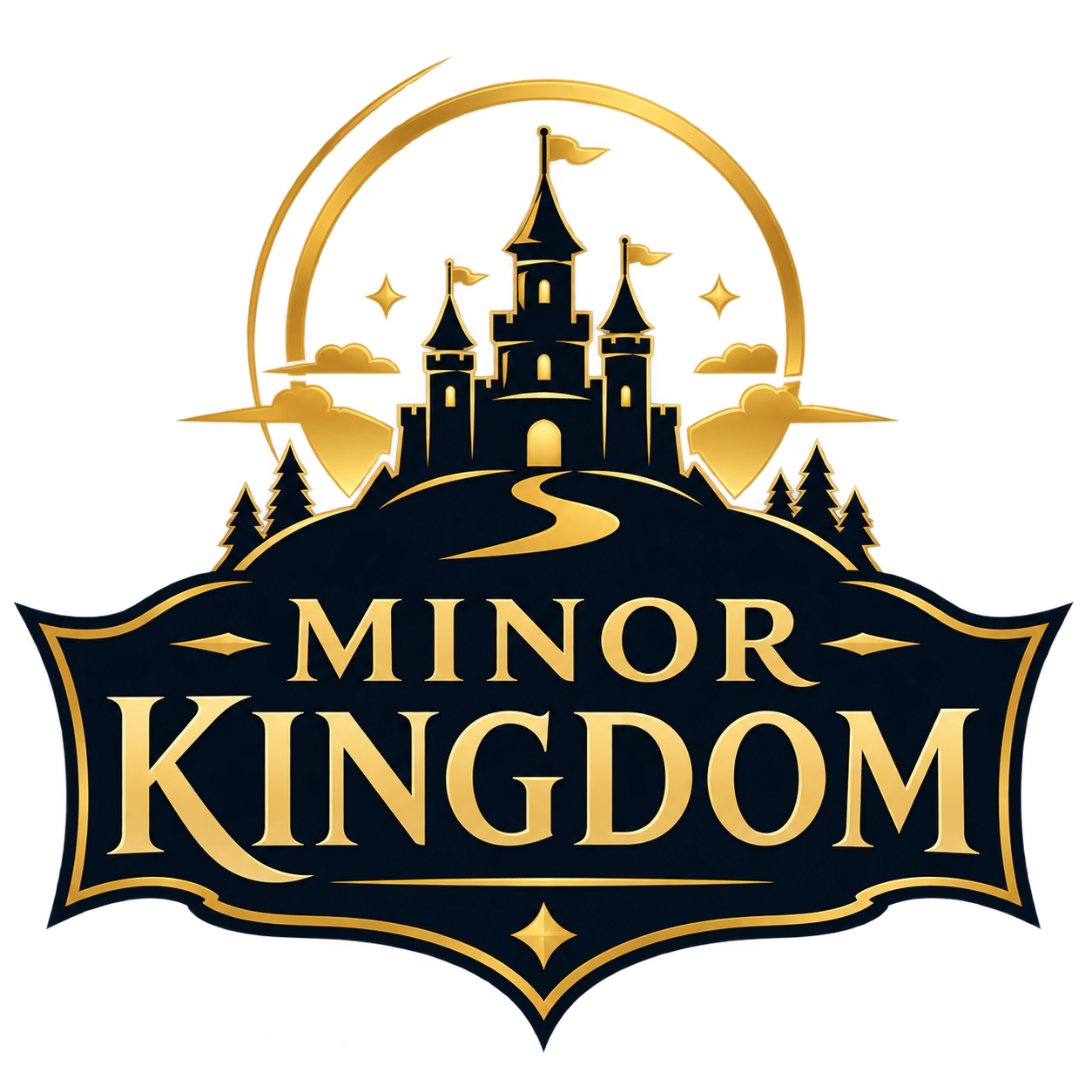 Minor Kingdom: a gold-edged navy castle and banner with golden lettering
